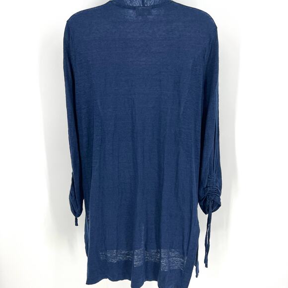 J. Jill Navy Linen Lightweight Cardigan Ruched Sleeve Size S - Picture 5 of 11